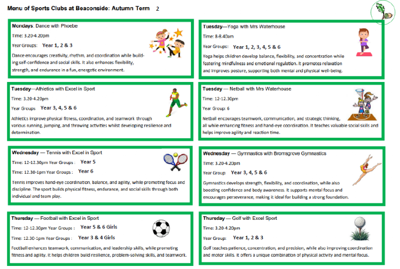Sports Club Menu - Autumn 1